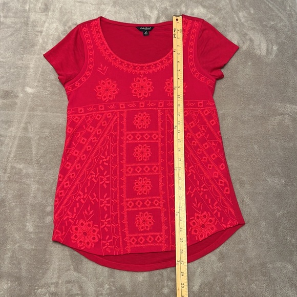 Lucky Brand Dark Pink Embroidered Short Sleeve Shirt - Picture 13 of 16